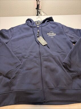 Hard Rock Cafe Navy Zip-Up Hoodie with Embroidered Logo